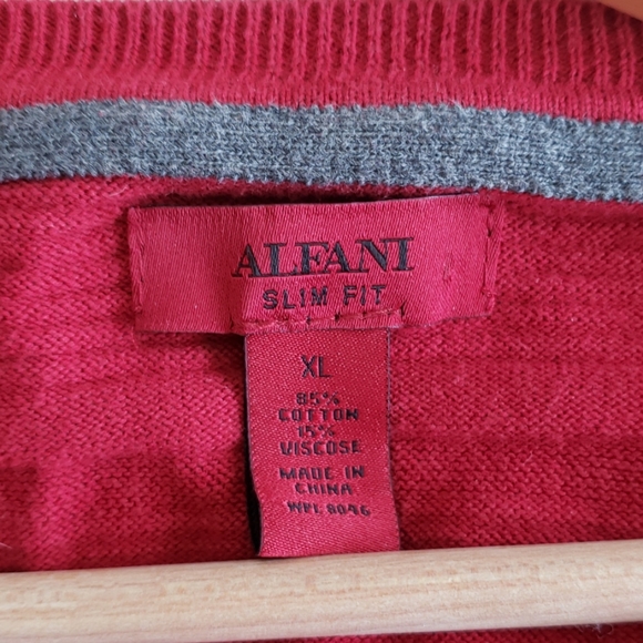 Men's Alfani Red V-Neck Slim Fit Sweater - Picture 2 of 3